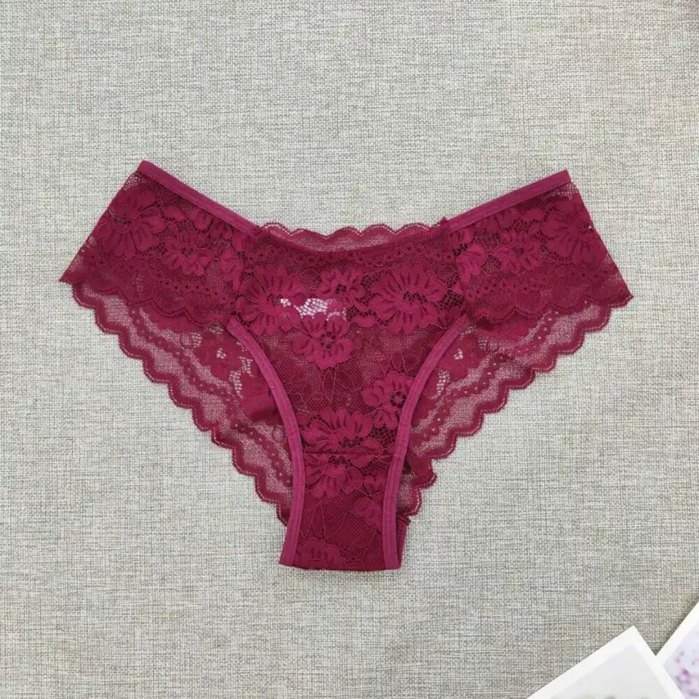 6 PAIR LACED FLORAL SEMI-SHEER LOW RISE BIKINI PANTIES SIZE 12 - Picture 3 of 6